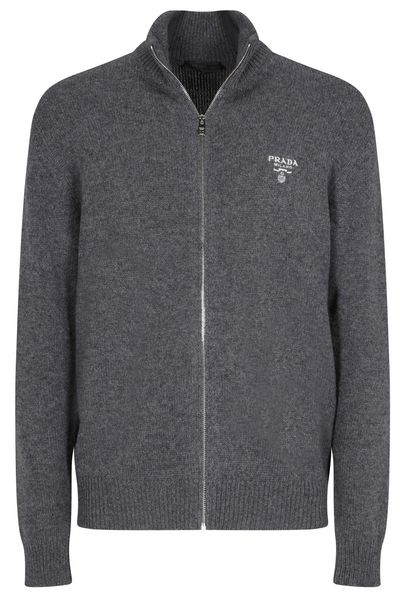 Prada Logo Embroidered Full-Zipped Knit Cardigan