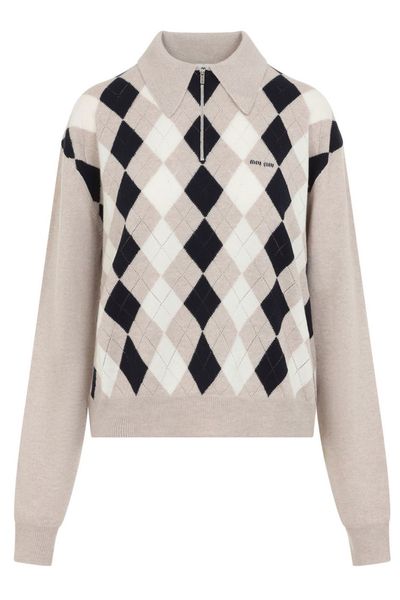 Miu Miu Argyle Zipped Knitted Jumper