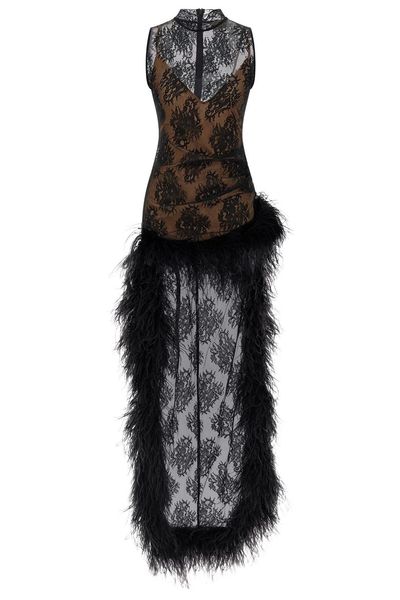 Giuseppe Di Morabito Lace Feather-Trim Dress