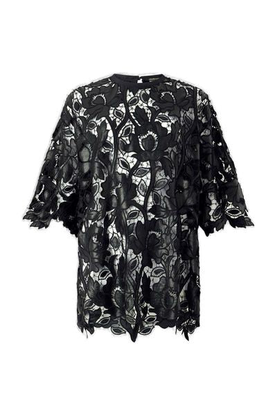 Roberto Cavalli Short-Sleeved Floral-Laced Top