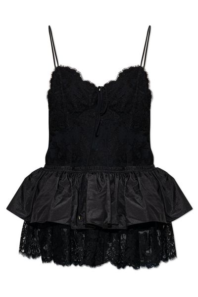 Chloé Taffeta And Lace Thin-Strap Ruffle Top