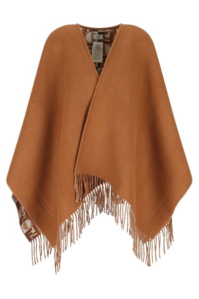 Fendi FF Jacquard Fringed-Edge Cape
