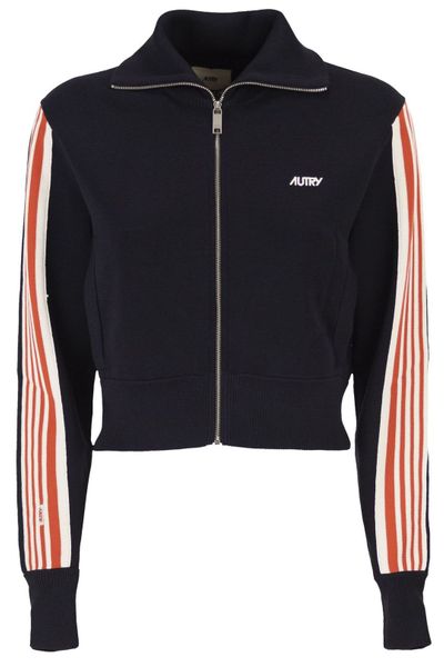 Autry Cropped Zip-Up Stripe Sweatshirt