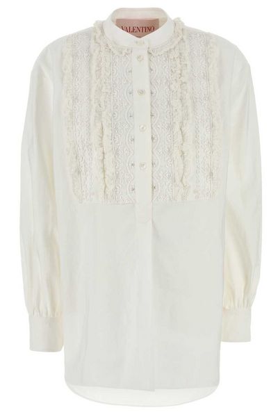 Valentino Embroidered Frilled Curved Hem Blouse