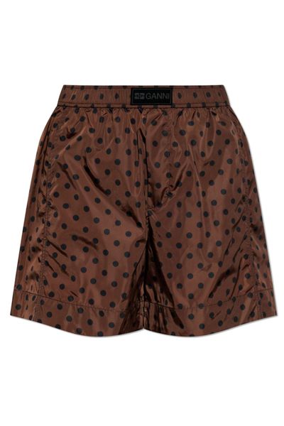 Ganni Polka Dot Elastic-Waist Shorts