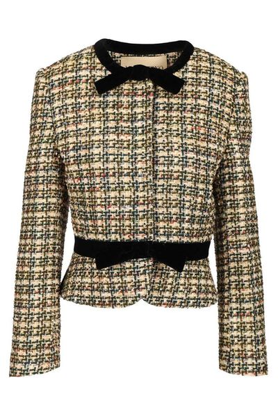 Valentino Bow Detailed Crewneck Tweed Jacket