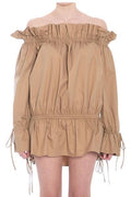 Saint Laurent Gathered Off-Shoulder Mini Dress