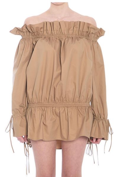Saint Laurent Gathered Off-Shoulder Mini Dress