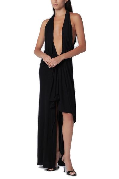 Christopher Esber Plunge V-Neck Asymmetric Midi Dress