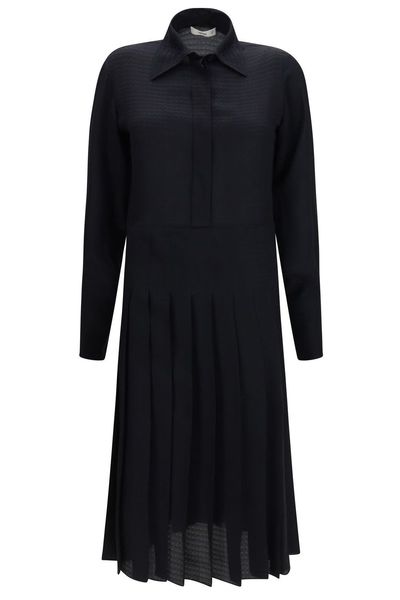 Fendi Pleated Long-Sleeved Midi Dress