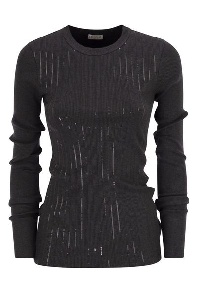Brunello Cucinelli Dazzling Stripe Embroidery Jersey T-Shirt
