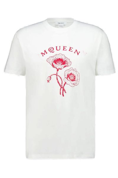 Alexander McQueen Logo Flower Printed Crewneck T-Shirt