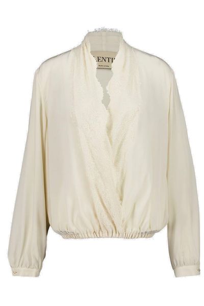 Valentino Lace Neck Long-Sleeved Blouse