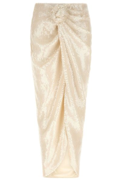 ROTATE Draped Sequin Midi Skirt