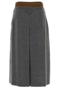 Prada Contrast Waist Front-Slit Skirt