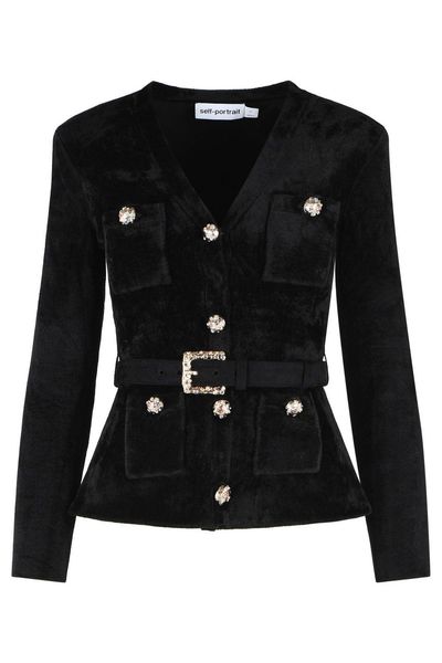 Self-Portrait Belted V-Neck Jacket