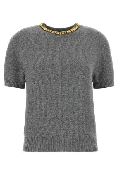Prada Embellished Short Sleeved Jumper