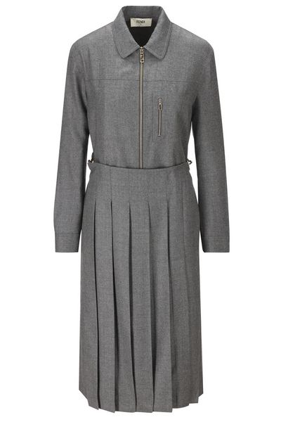 Fendi Long Sleeved Pleated Shirt-Style Jumpsuit