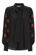 Valentino Cherry-Embellished Button-Up Blouse