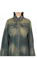 Blumarine Studded Distressed Denim Jacket