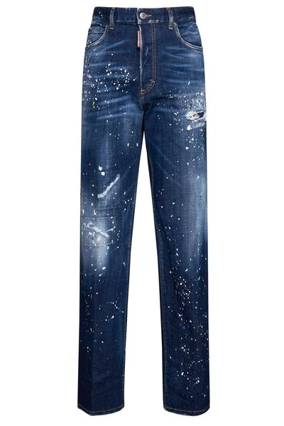 Dsquared2 Paint Splatter Straight-Leg Distressed Jeans