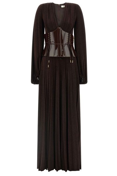 Elisabetta Franchi Plissé Long-Sleeved Dress