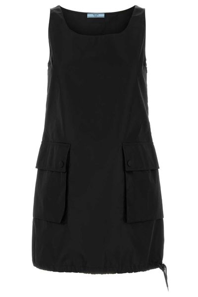 Prada Logo Plaque Sleeveless Mini Dress