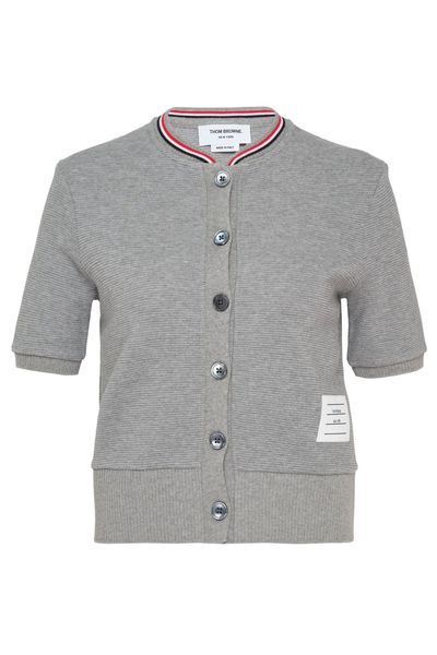Thom Browne RWB-Stripe Waffle-Knit Crewneck Cardigan