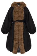 ROTATE Belted Faux Fur Trim Coat