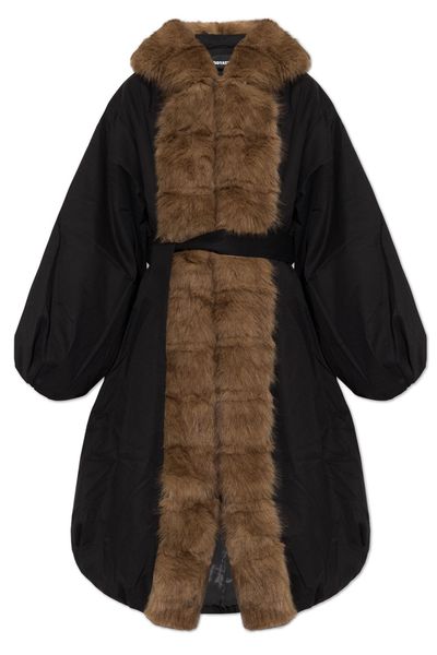 ROTATE Belted Faux Fur Trim Coat
