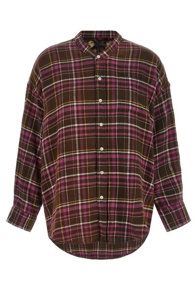 R13 Oversized Tartan Scarf-Detail Shirt