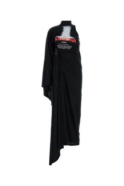 Balenciaga Draped Logo Maxi Dress
