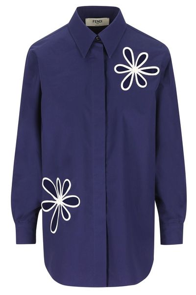 Fendi Long Sleeved Cut-Out Detailed Poplin Shirt
