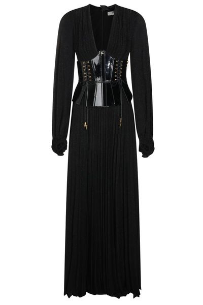 Elisabetta Franchi V-Neck Pleated Maxi Dress