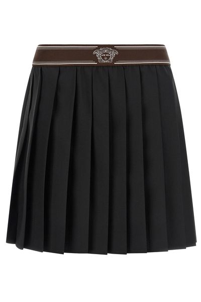 Versace Logo-Waist Pleated Skirt
