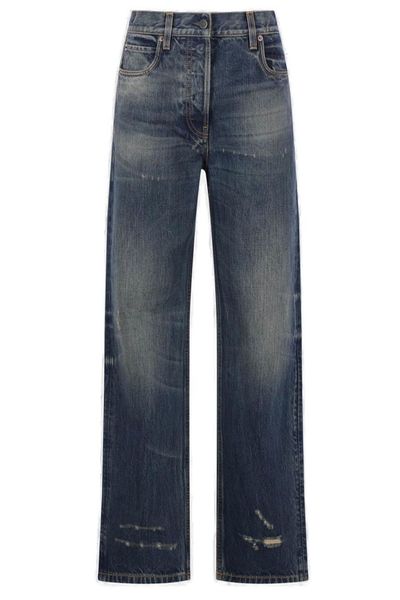 Prada Straight-Leg Distressed Denim Jeans