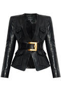 Balmain 1-Button Belted Leather Jacket
