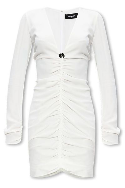 Dsquared2 Long Sleeved V-Neck Gathered Mini Dress
