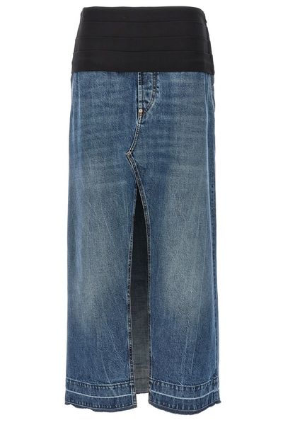 Stella McCartney Front-Slit Frayed-Edge Denim Maxi Skirt
