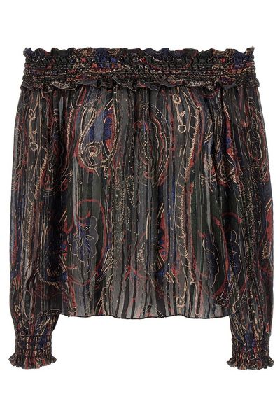Saint Laurent Off-Shoulder Smocked Blouse