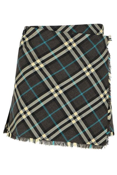 Burberry Check-Pattern Frayed-Edge Mini Skirt