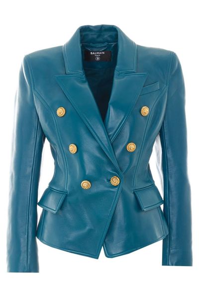Balmain Double-Breasted Leather Blazer
