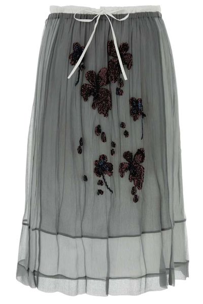 Prada Embroidered Chiffon Midi Skirt