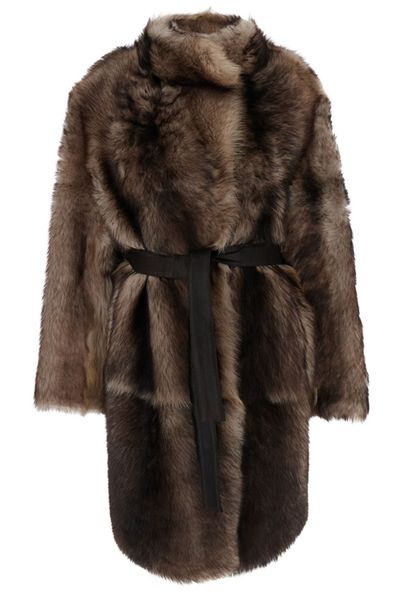 Yves Salomon Shearling Belted Coat
