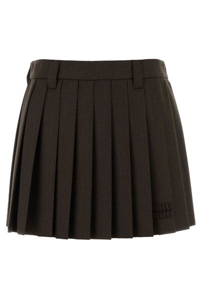 Miu Miu Logo Detailed Pleated Mini Skirt