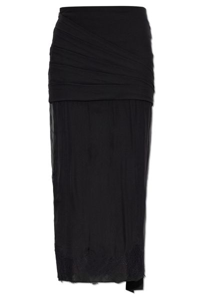 Valentino Draped Lace-Trim Skirt