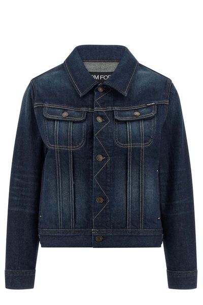 Tom Ford Cropped Contrast-Stitch Denim Jacket
