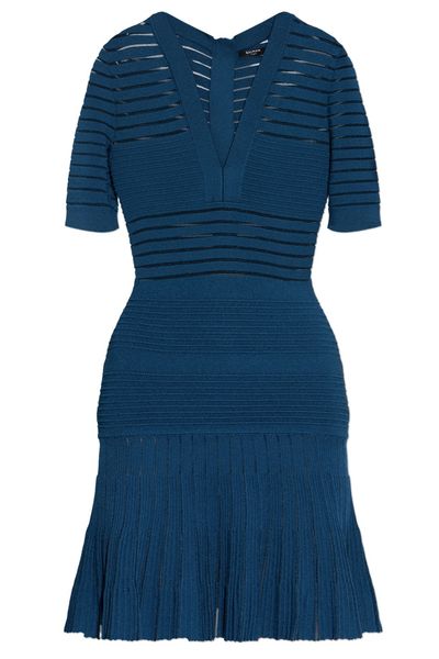 Balmain Sheer Knit Pleated Dress