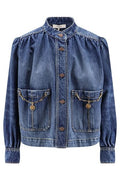 Chloé High-Neck Gathered Denim Jacket