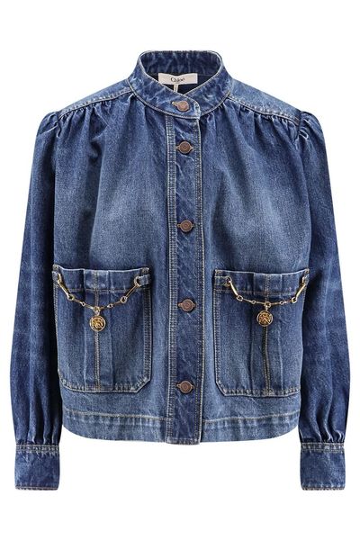 Chloé High-Neck Gathered Denim Jacket